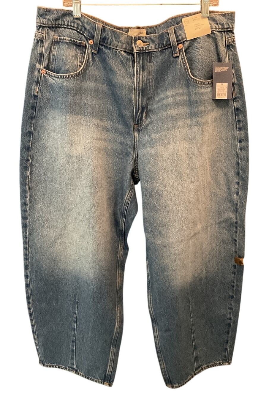 NWT Universal Thread High Rise Barrel Leg Jeans Med Wash Size 16